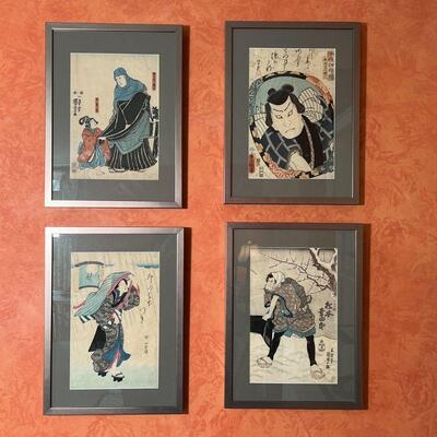 (4pc) WOOD BLOCK PRINTS | Japanese woodblocks; sight 13-1/2 x 9 in., each overall 19 x 14-1/4 in. (framed)