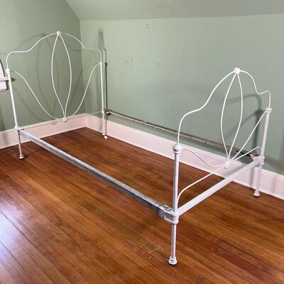 WHITE IRON BED FRAME | Turn of the century, marked F R Co. (possibly French); h. 47-1/4 x l. 79 x w. 43 in.