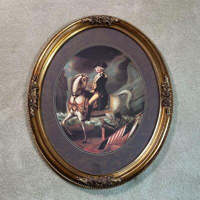 PORTRAIT of WASHINGTON | Print of an oil painting of George Washington in tondo in a fancy gilt oval frame; sight 20-1/2 x 16-1/2 in.;...