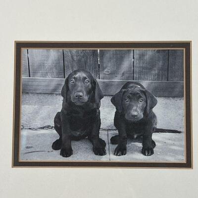 (2pc) DOG ART | Including an engraving of a baby and dog titled "Good Morning", framed in tondo (overall 14 x 12 in.); and a...