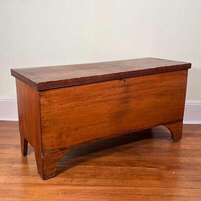 ANTIQUE WOODEN BLANKET CHEST | With a hinged lid; h. 20-1/4 x w. 41 x d. 15-1/2 in.