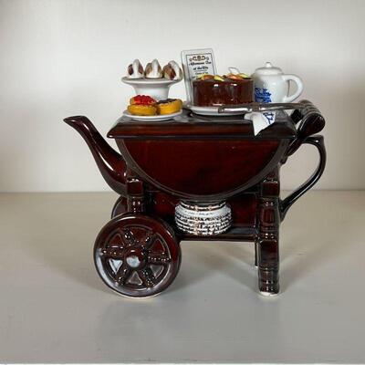 PARRINGTON TEAPOT | Richard Parrington Designs novelty teapot of a tea cart with pastries, "Afternoon Tea at The Ritz"; h....