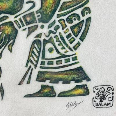 MAYAN BALAM ARTWORK | Showing Ixchel, Godess of Weaving Childbirth & Medicine, pencil signed lower right, paper blind stamped lower...