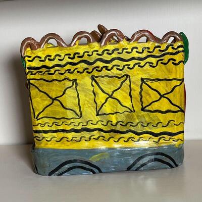 MEXICAN FOLK ART CERAMIC | Ceramic figure of Ocumicho, Nativity scene by Rogelio Alvarez Barriere; h. 9-1/4 x w. 10-1/2 x d. 5-1/2 in.