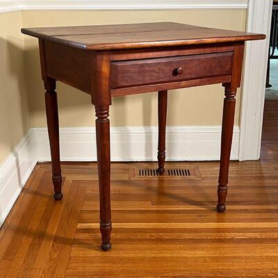 ANTIQUE SQUARE SIDE TABLE | With a square two board top over a single drawer; h. 29-1/4 x w. 28-1/4 x d. 24 in.