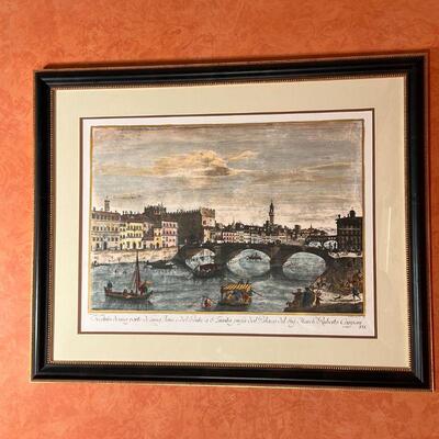 ITALIAN ETCHING AFTER GIUSEPPE ZOCCHI | Color etching of Florence, Italy from Giuseppe Zocchi's 
