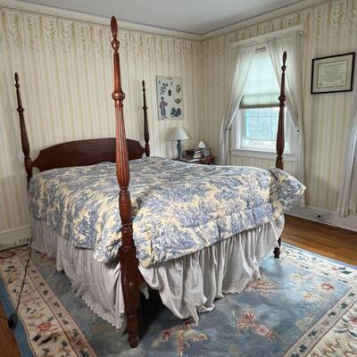 QUEEN CANOPY BED | Antique reproduction of a Sheraton Field Bed by Leonards New England, with four reeded posters [canopy included,...