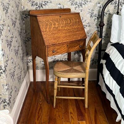 (2pc) ANTIQUE DESK & CHAIR | Including a slant lid desk, having a drop down front with fitted interior over a full width drawer (h....
