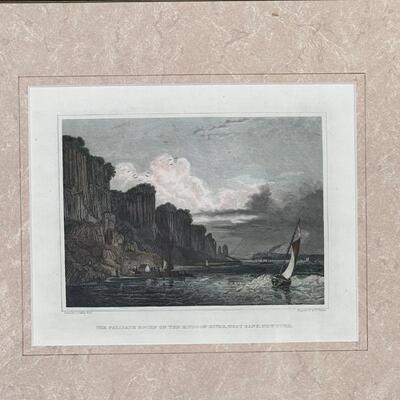 (2pc) COASTAL ARTWORKS | Including an engraving of "The Palisade Rocks of The Hudson River, West Bank, New York" by G. Oakley...