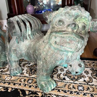 Monumental Antique Chinese Bronze Indoor Outdoor Foo Dogs - a Pair AS SEEN ON 