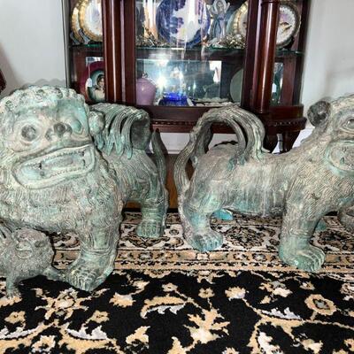 Monumental Antique Chinese Bronze Indoor Outdoor Foo Dogs - a Pair AS SEEN ON 