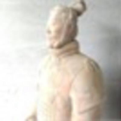 arge Life size Terra Cotta warrior reconstituted from fragments of ancient warrior statues.
Measures 24" wide, 75  inches tall.