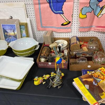 Pyrex, Odds & Ends, Repro Tin Toys, Vintage Magazines