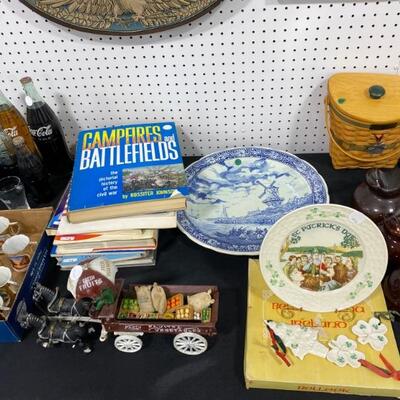 Belleek Plate, Cast Iron Cart and Buggy, Books, Large Platter