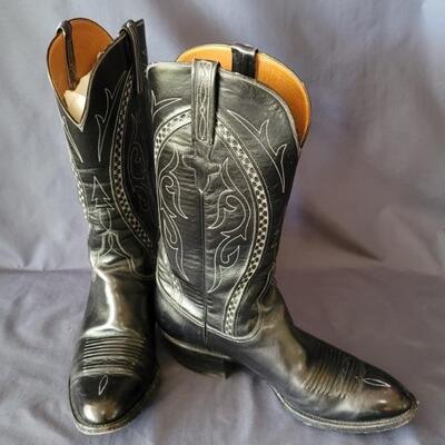 Lucchese Black Western Cowboy Boots, Size 10D