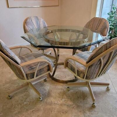 Vintage Glass-Top Game Table & 4 Chairs