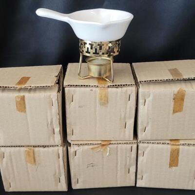 (6) Porcelain Butter Warmers on Stand in Boxes