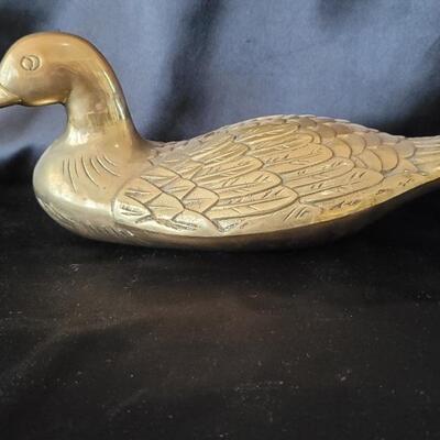 Very Heavy 16in Long Brass Duck, Mid Century Decor