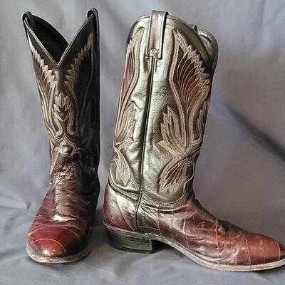 J. Chisholm Eel Skin Western Cowboy Boots, Size 10