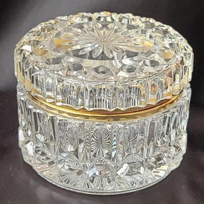 Crystal Hinged Trinket Box with Brass Trim