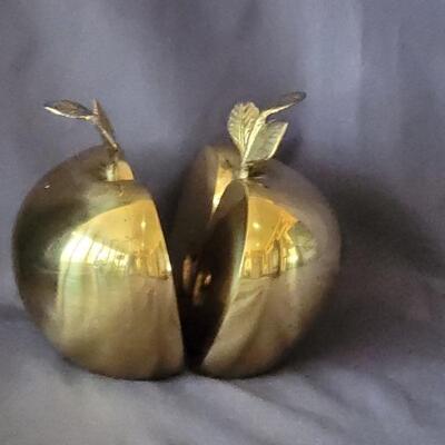 Solid Brass 2 Piece Split Apple, Mid Century Decor