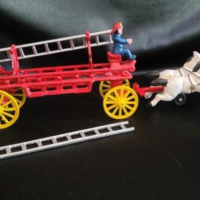 Cast Iron Horse Drawn Ladder Fire Truck