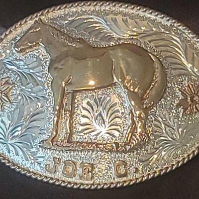 Gold w Silver Plate Buckle with Horse & Joe C.