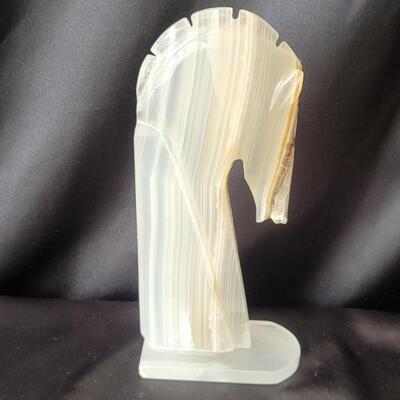 Vintage Onyx Classical Horse Bookend, Stands 10in