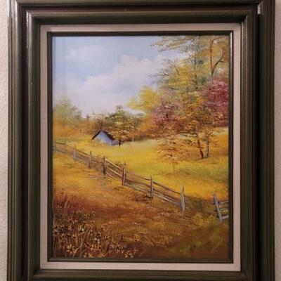 Framed Oil on Canvas Landscape with Old Barn