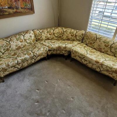 Vintage Sheraton Corner Sofa w/ Floral Upholstery