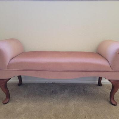 Rose Pink Bedroom Bench with Rolled Arm