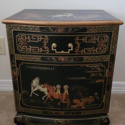 Asian Black Lacquered Nightstand, 1 of 2