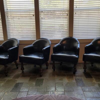 (4) Leather-Type Midnight Blue Club Chairs