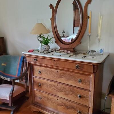 Victorian marble top dresser with wishbone mirror