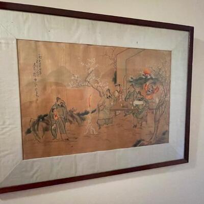 Chinese painting on silk with calligraphy