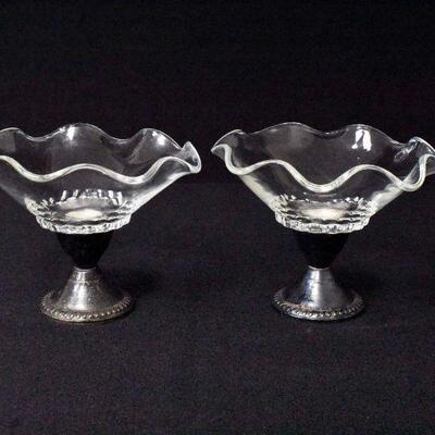 Sterling Footed Ruffled Glass Candy / Compote Dish