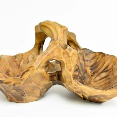 Carved Wooden Leaf Shaped Candy Dish