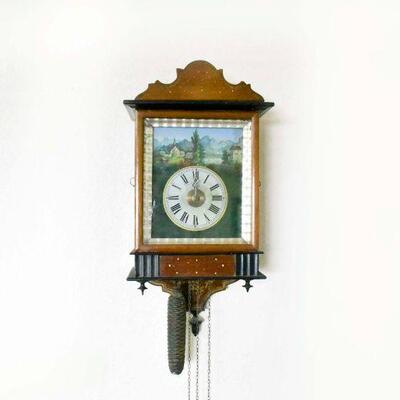 Antique Wall Clock with Painted Glass Face