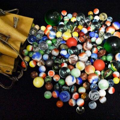 Vintage Marbles in Leather Pouch