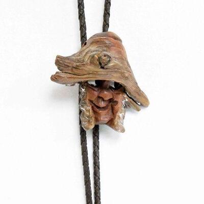 Carved Wooden Face Bolo Tie