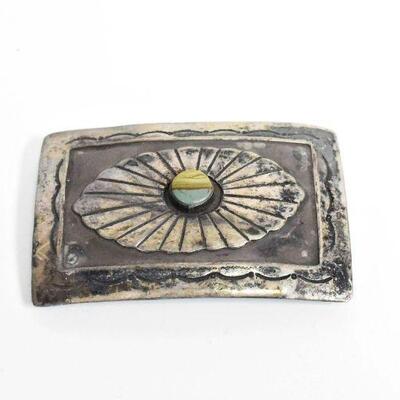 Silver Tone Belt Buckle with Polished Stone
