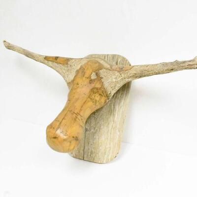 Carved Wooden Steer Head Wall Mount