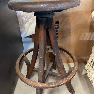 Vintage round wooden swivel stool 