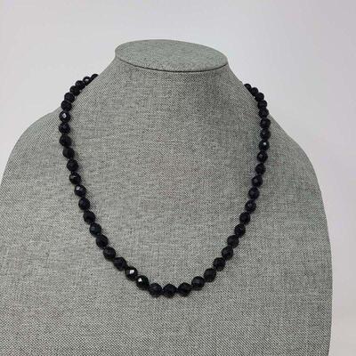 Vintage Faceted Jet Bead Necklace