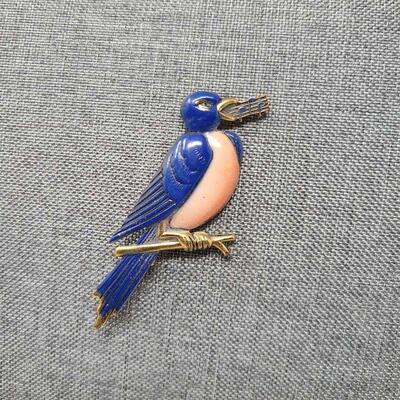 Antique Singing Bluebird Enamel Brooch