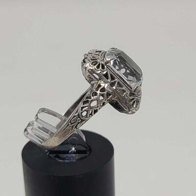 Vintage Cubic Zirconia Silver Tone Filigree Ring Size 6.5