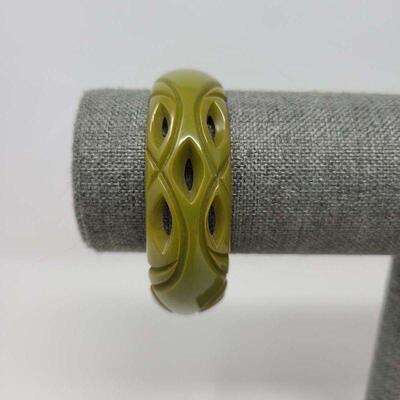 Olive Green Carved Bakelite Bangle Bracelet