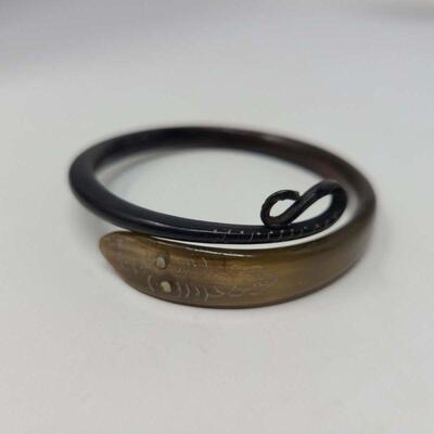 Art Nouveau Carved Horn Snake Bangle Bracelet #2