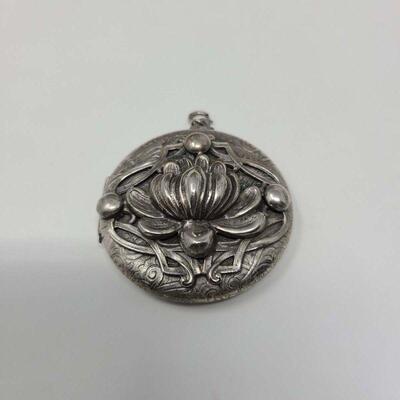 Art Nouveau Silver Lotus Locket