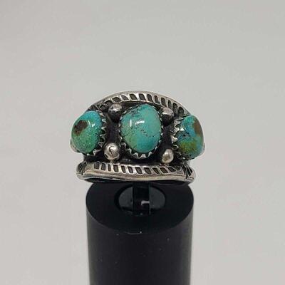 Native American Turquoise Silver Ring Size 6.5